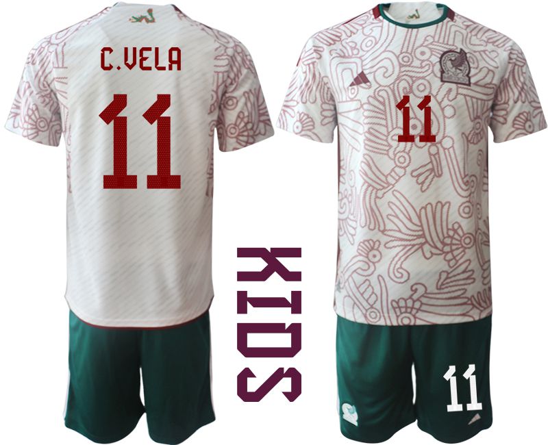 Youth 2022 World Cup National Team Mexico away white #11 Soccer Jersey->youth soccer jersey->Youth Jersey